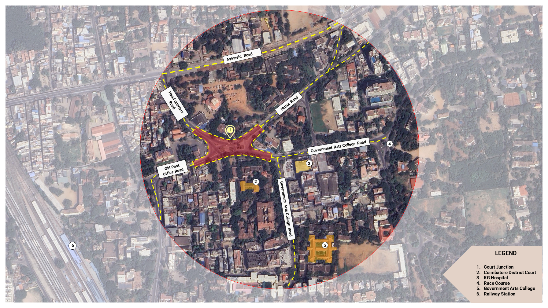 Site Context of Court Junction showing surrounding landmarks